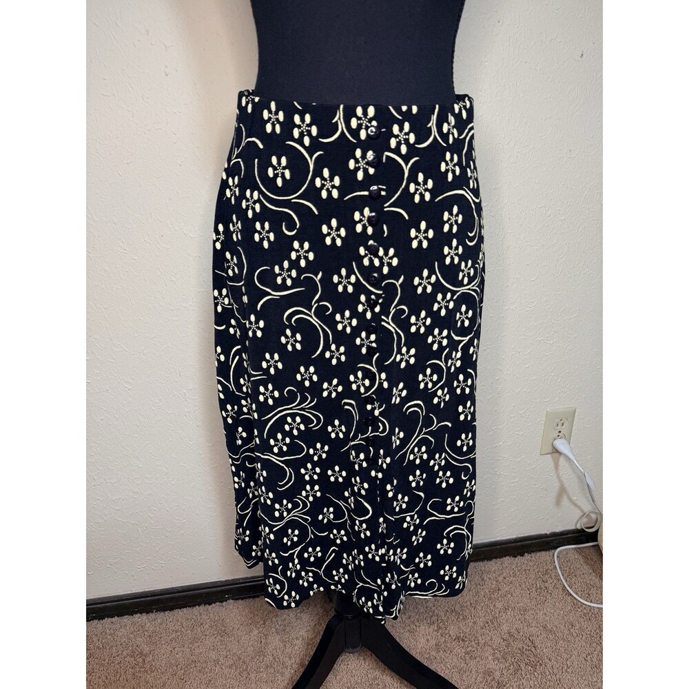 EZ Town Black Butter Yellow Midi Skirt Front Buttons Size L Y2K Vintage 90s